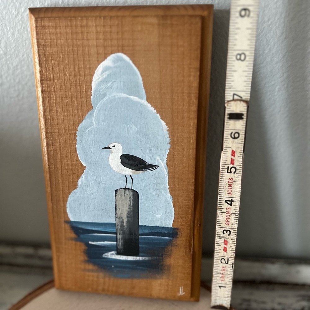 Vitg Folk Art Hand Painted  Wall Hanging Joyce Langelier Signed Beach Birds 9x5" - Picture 4 of 5